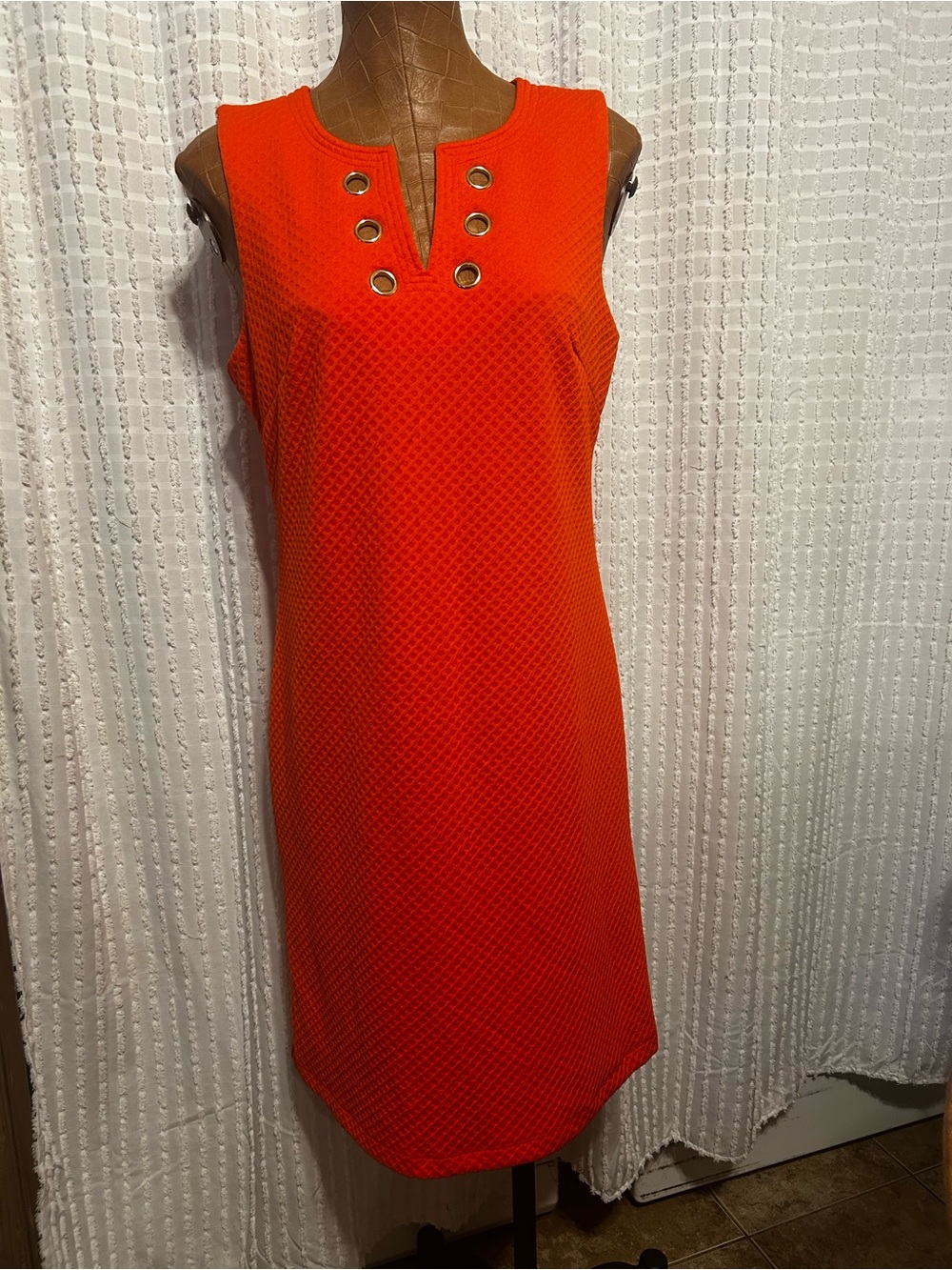 Ronni Nicole‎ Orange Textured Waffle Knit Grommet Neck Sleeveless Sheath Dress 6